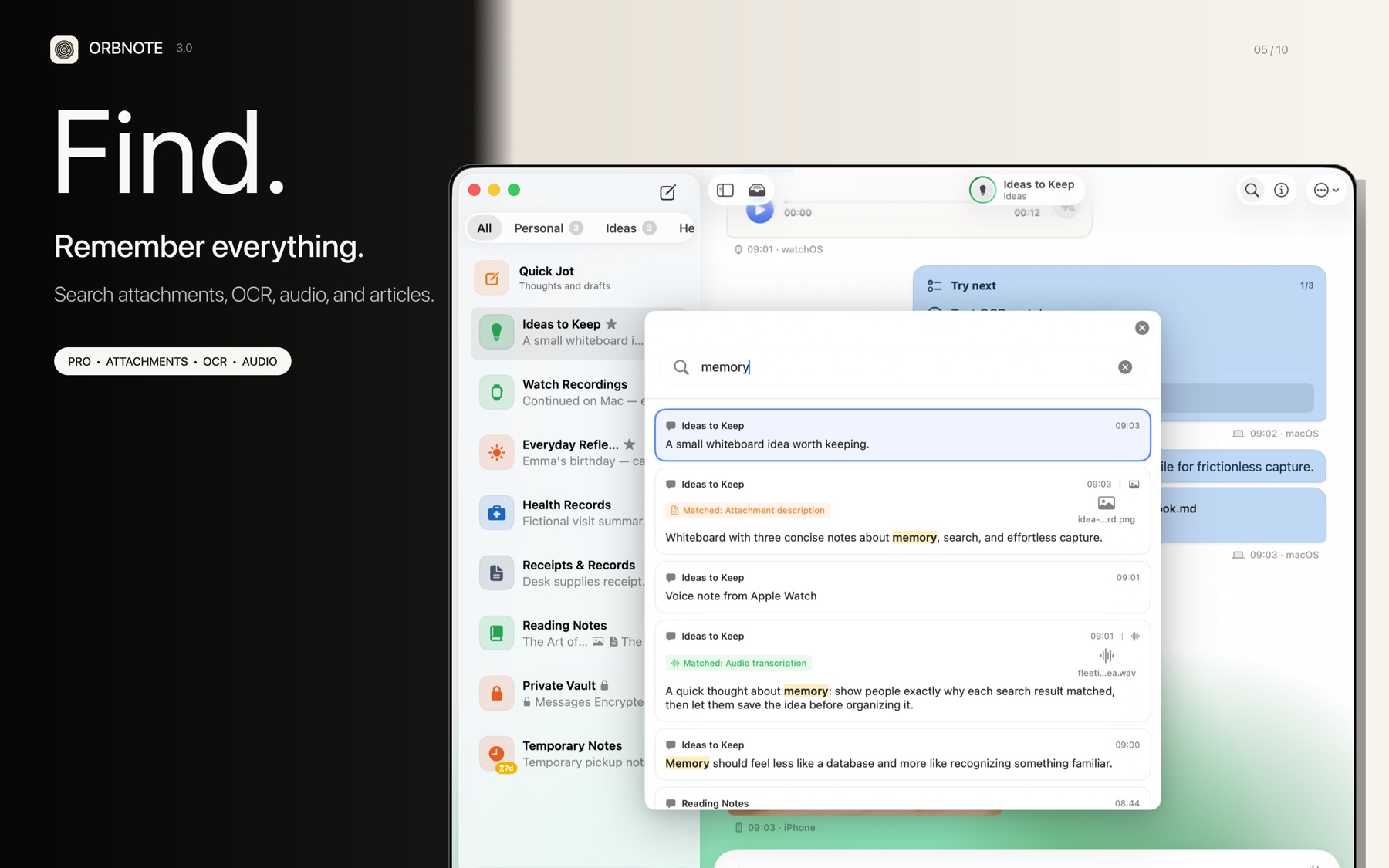 OrbNote advanced search on Mac