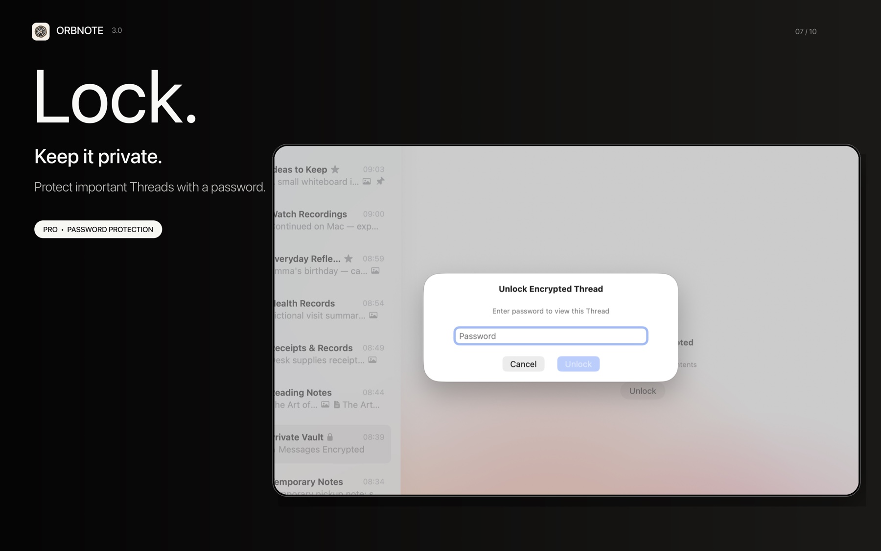 OrbNote Thread password protection on Mac